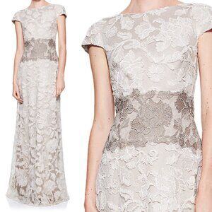 NWT Tadashi Shoji Nomi Embroidered Gown Dress ART16030L Latte Pumice Size 2
